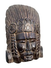 VINTAGE/ANTIQUE WOODEN CARVED NATIVE AMERICAN INDIAN CHIEF HEAD SCULPTURE WALNUT