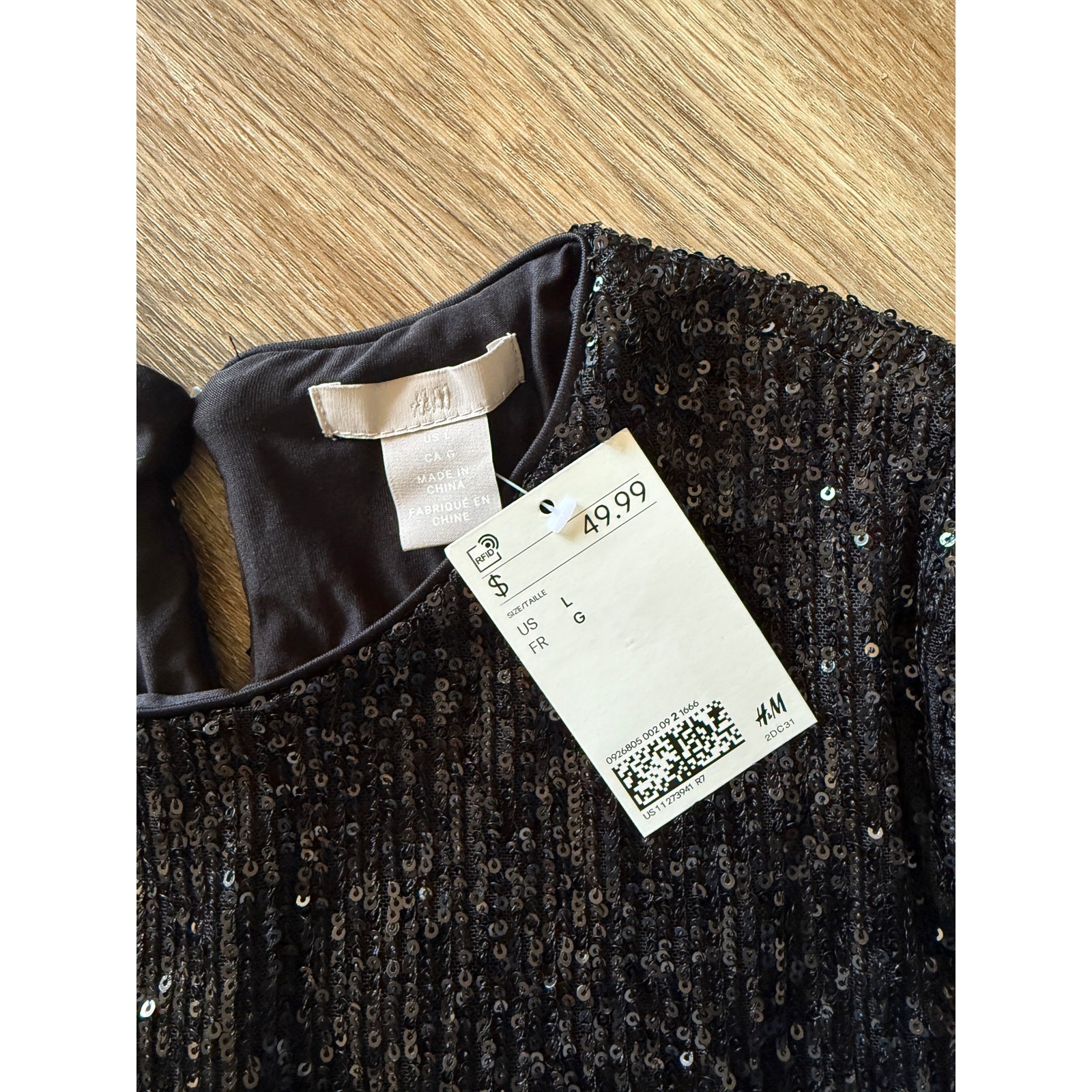 Black Sequin Long Sleeve Dress Size Large NWT thumbnail 6