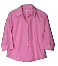 FOXCROFT BLOUSE woman size 10P solid medium pink 3/4 sleeve shaped fit