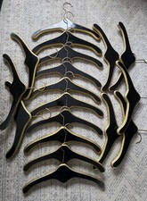 18 Vintage Hollywood Regency MCM Wooden Clothes Hangers Gold black BOUTIQUE LOOK