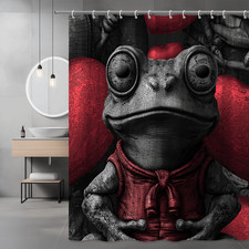 Frog Graphic Shower Curtain Red Black Cartoon Print