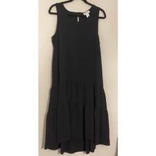Nicole Miller Black Drop Waist Tiered Sleeveless Dress Large Minimalist Lagen