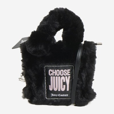 Juicy Couture Black Faux Fur Grab Bag with Detachable Purse
