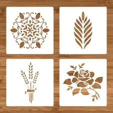 4 PCS 5.9-inch Bread Cake Stencils for Decorating Wheat Baking Templates