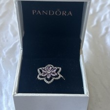 Pandora Flower Band Ring Pink Stones Silver 925 Ring Size N 1/2 Boxed