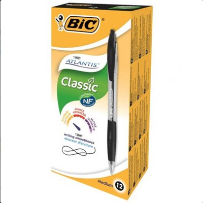 BIC Atlantis Druckkugelschreiber Mittlere Spitze 0,4 mm Schwarz 12er Pack (887132)