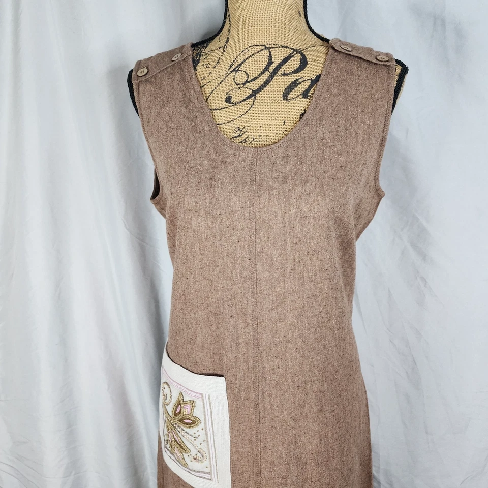 Maxi sin mangas vintage STUDIO AZUL talla mediana bordado con cuentas lino algodón Foto 3 de 4