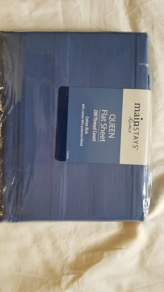 NEW  "Mainstays" Queen Flat Sheet 200 thread Count Cotton Blend Cottage blue. - Image 3 of 4