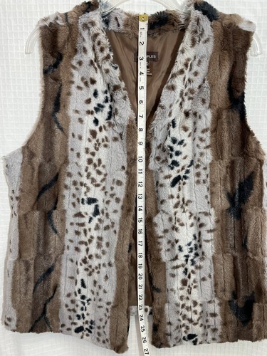 Multiples Womens Brown Animal Print Faux Fur Multi Winter Vest Size PM - Picture 12 of 17