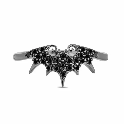 Lab Created Diamond Nightmare Before Christmas Black Bat Rings 14K White Gold Fn - Picture 1 of 9