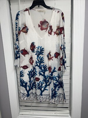 Tunic Dress Soft Surroundings Dresses Soft Surroundings Castille Ruffle  Tunic Dress Black Floral Print Size Medium