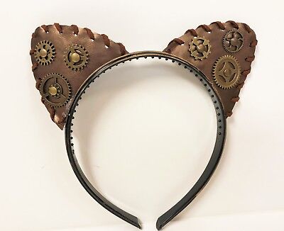 Cat Ears Victorian Steampunk  Gear Adult Costume Headband One Size Cosplay EMO