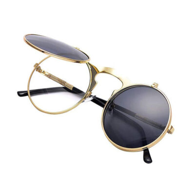 Retro Flip Up Steampunk Sunglasses 90's Round Fashion Glasses Designer  Eyewear UK
