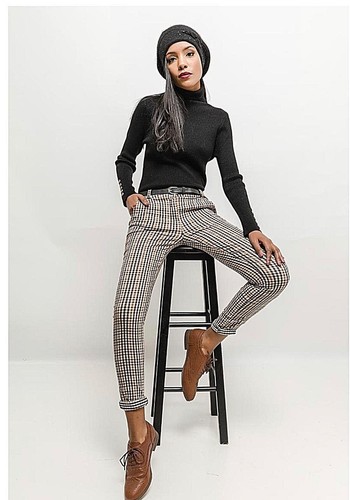 Ladies Check Tapered Trousers Women's 