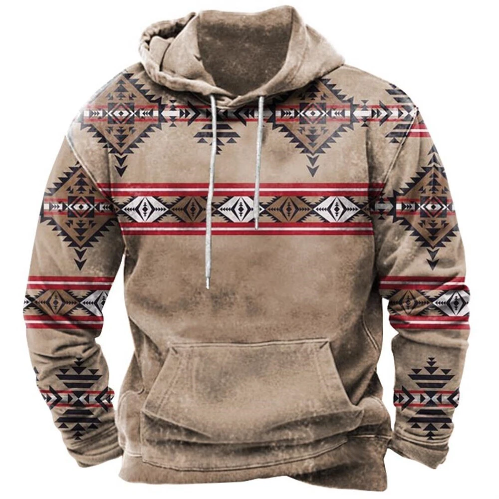 Mens Western Cowboy Vintage Ethnic Print Sweatshirts Pullover with