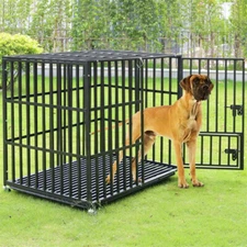 Extra Tall &Large Heavy Duty Mobile Carbon Steel Dog Cage Crate Kennel with Tray
