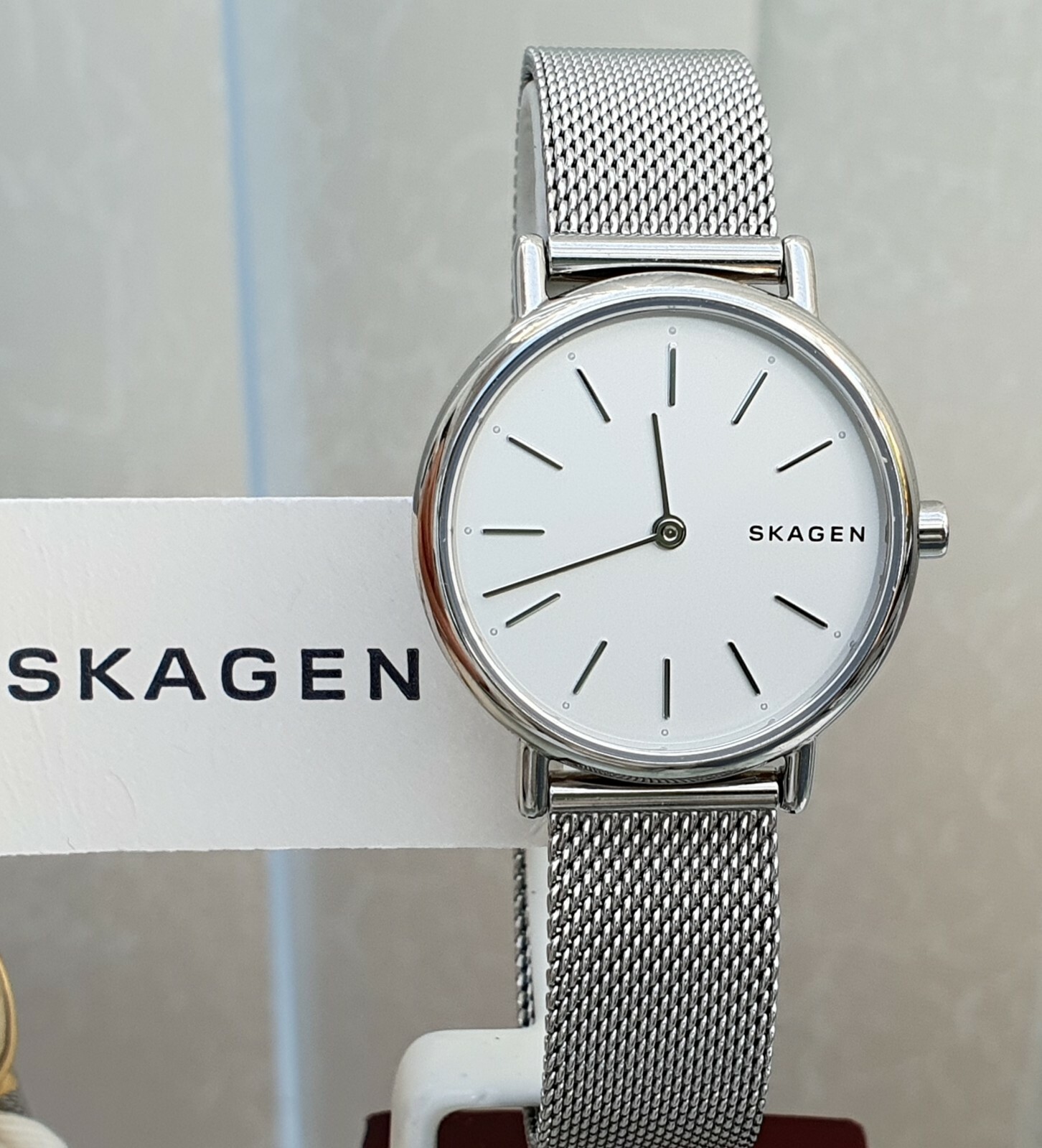 Designer SKAGEN Ladies SLIM,MESH strap watch Silver tone RRP£169 Boxed(SK10