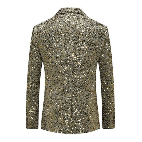 Hombres Brillo Lentejua Traje Blazer Chaqueta Prenda para el torso Cena Fiesta Baile de graduación Boda Oro Plata - Imagen 6 de 11