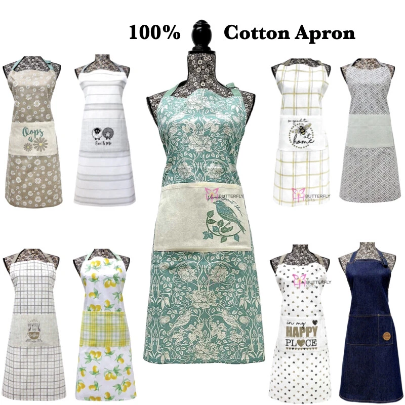 BUTTERFLY GIFTS New Kitchen Cooking Baking Chef Apron With Pocket for Women & Men - 100% Cotton