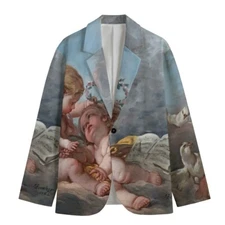 Boucher Cherub Blazer Putti Cotton Sport Coat Baroque Jacket Rococo Painting Art