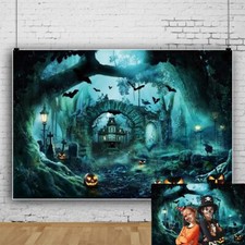 Halloween Scary Cemetery Night Backdrop 7x5ft Horror Forest Haunted House Pum...