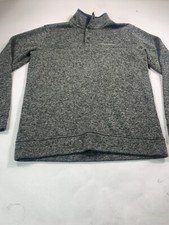 Eddie Bauer Sweater Mens Medium Gray Long Sleeve 1/4 Button Pullover Outdoor