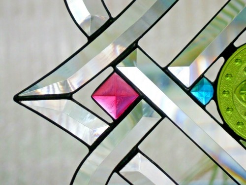 Bleiverglasung Facetten - Fensterbild keltisches Motiv mit Pressglas in Tiffany - Bild 7 von 12