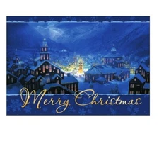 Night Time Snowy Church Merry Christmas Cards (Set of 10) Holiday Greetings