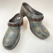 Crocs Womens Clogs Heels Size 8 Slip On Floral Brown Green Yellow Blue