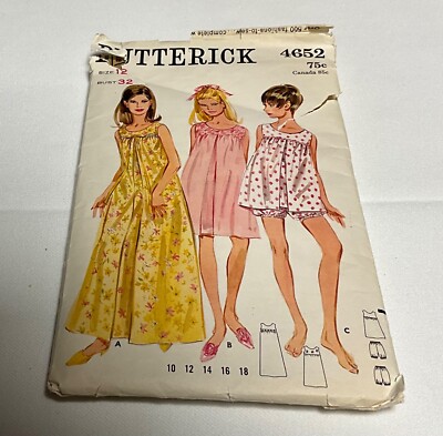 Butterick 4652 Sewing Pattern Night Gown Inverted Pleat Bloomers ...