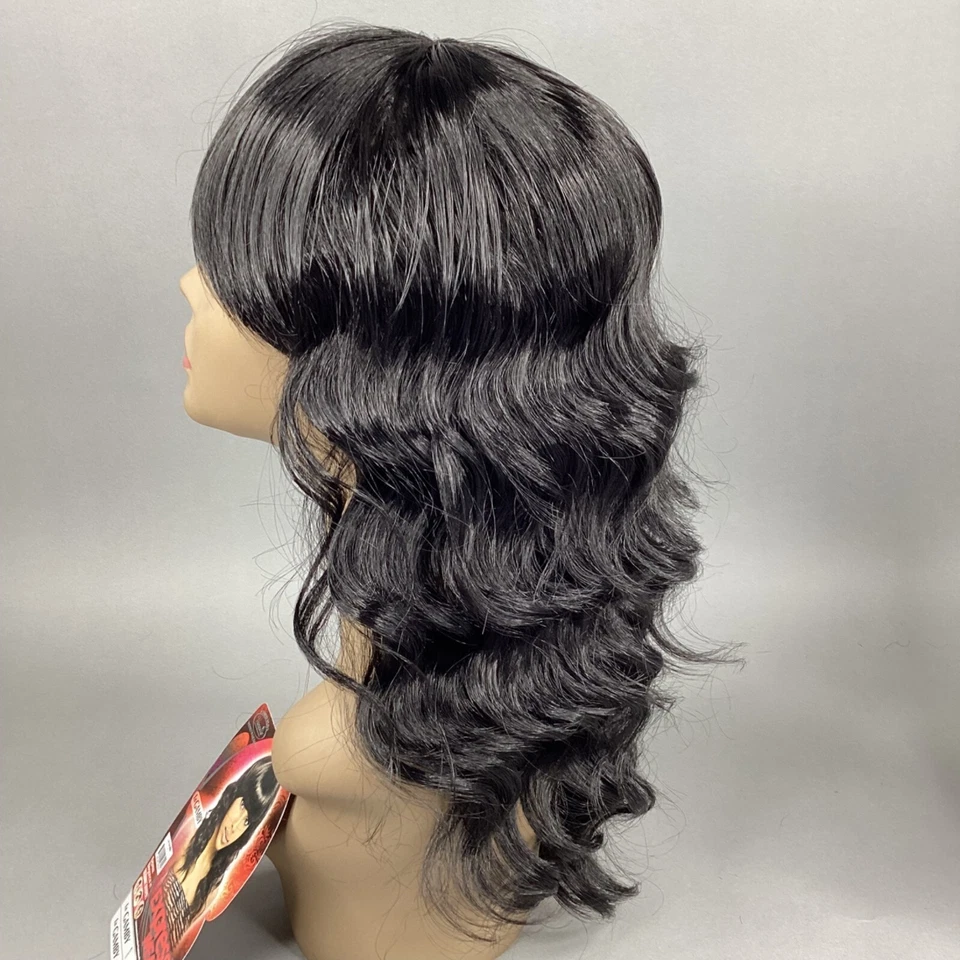 Peluca Gamby #1 Jet Negra Onda Suelta China Bang Gorra Clásica Sintética Foto 2 de 4