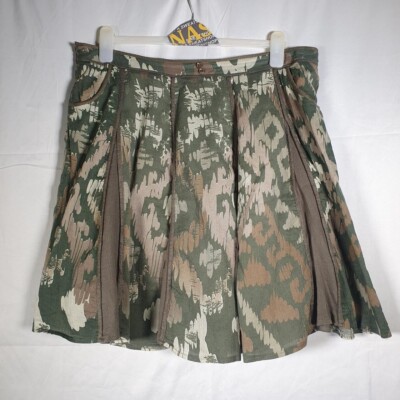 y2k green uttam london camo pleated mini skirt size large UK