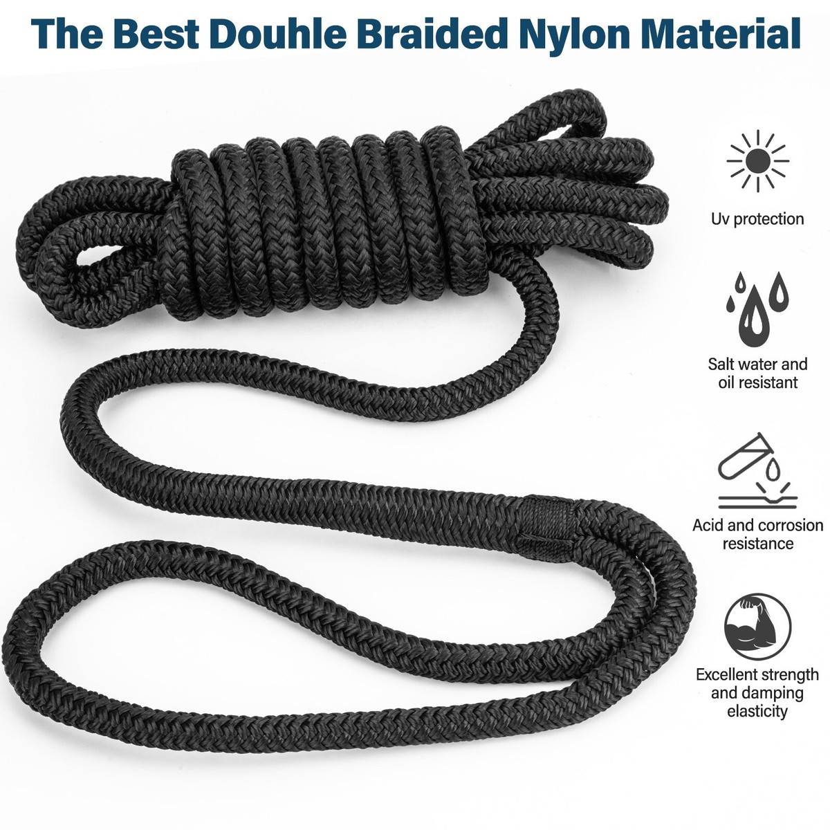 4 Cime Da Ormeggio Per Barche In Nylon Doppia Treccia - Diametro 1/2 Pollice, Lunghezza 15 Piedi