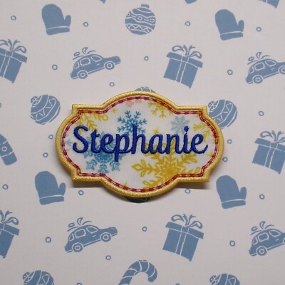 Christmas Name Tag Patch Custom Embroidered Iron-on Applique Snowflake Badge