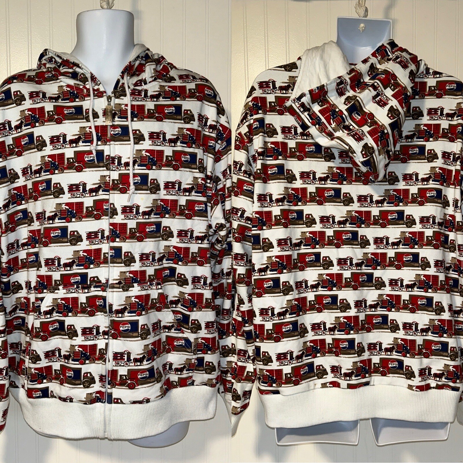 Felpa con cappuccio vintage Pepsi Cola semi pony disegnata taglia (M) ottime condizioni