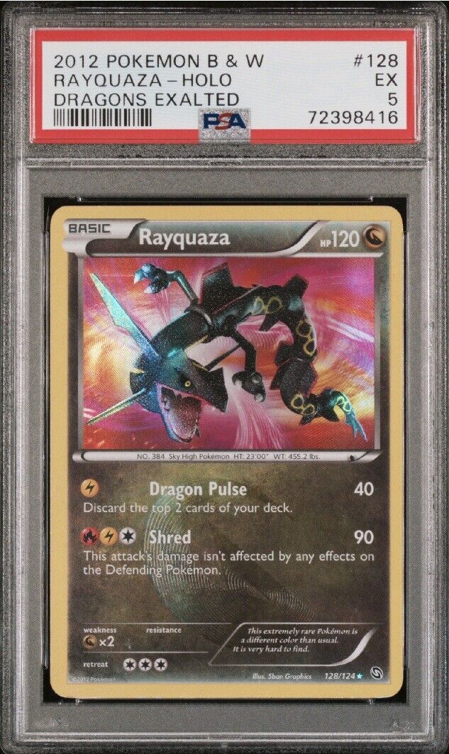 **PSA 5** Rayquaza Secret Rare Dragons Exalted 128/124 Pokemon Card