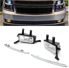 Fog Lights W/Chrome Lips Compatible with 2015-2020 Chevy Chevrolet Tahoe Suburba