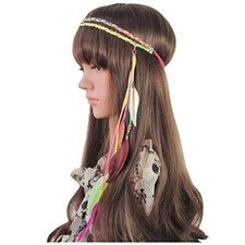 Boho Feather Headband Hippie Indian Leaf Hair Bands Tassel Colorful Tone