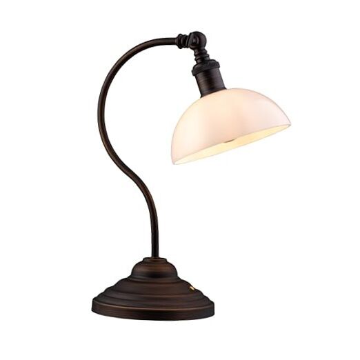 Bankers - Cordless LED Table Lamp, Battery Oil Rubbed Bronze-White Glass