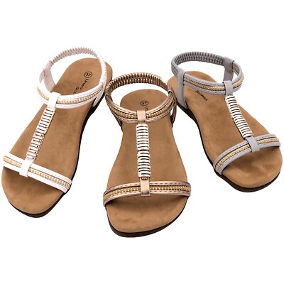 Linea Scarpa Damen Sandaletten Sommerschuhe Sandale mit Gummizug flach Arona