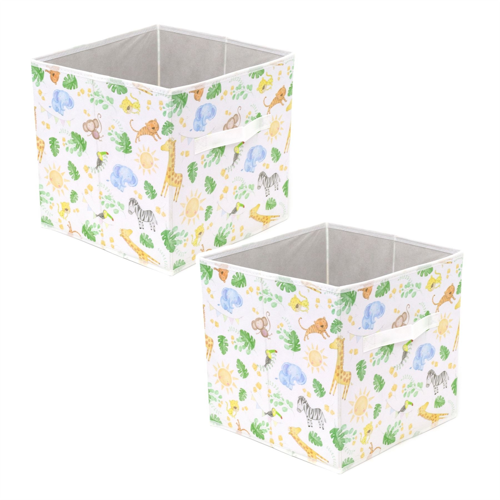 Set Of 2 Nursery Storage Box | Childrens Jungle Safari Fabric Storage Basket