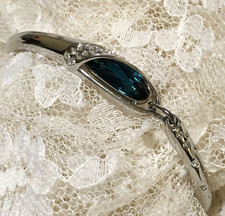 Silver Tone Rhinestone Blue Gem colored Crystal Bracelet