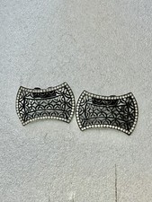 VTG Black  Enamel Coated Open Work Lattice Shoe Clips W Rhinestones