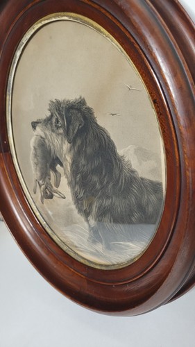 Antique Vintage Richard Ansdell 1800s "Lurcher and Rabbit " Wood Oval Framed Art - Picture 7 of 16