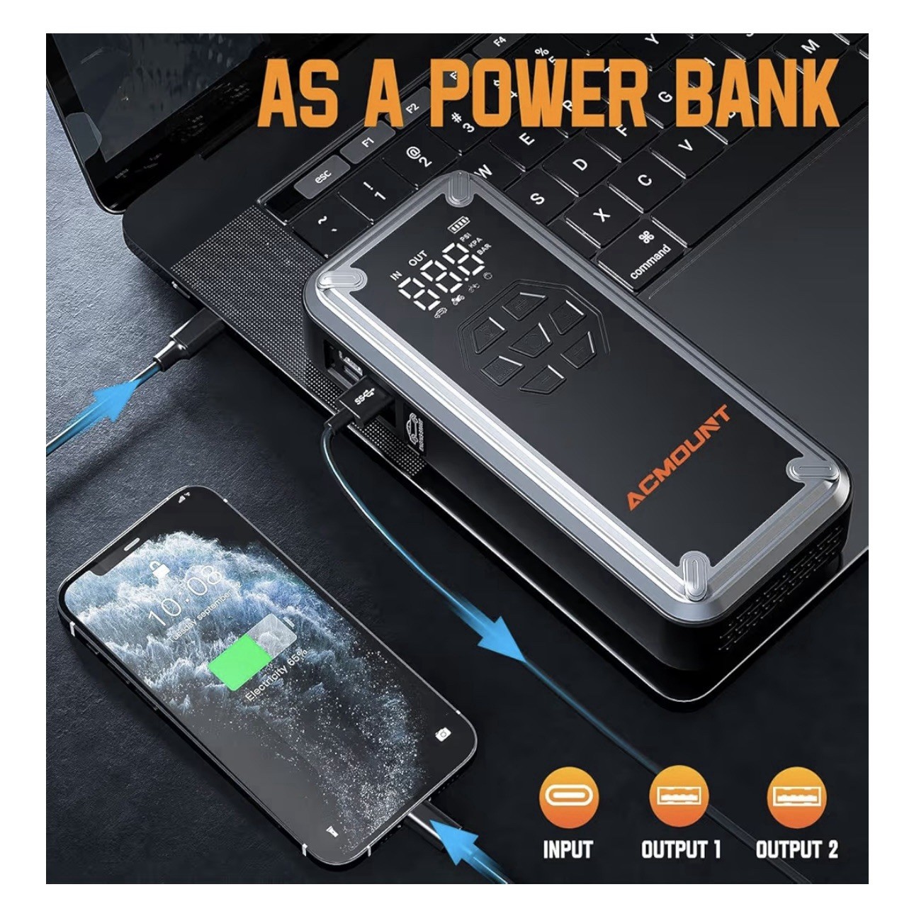 ACMOUNT Jump Starter with Air Compressor, 6000A Portable Car Battery Booster 12V