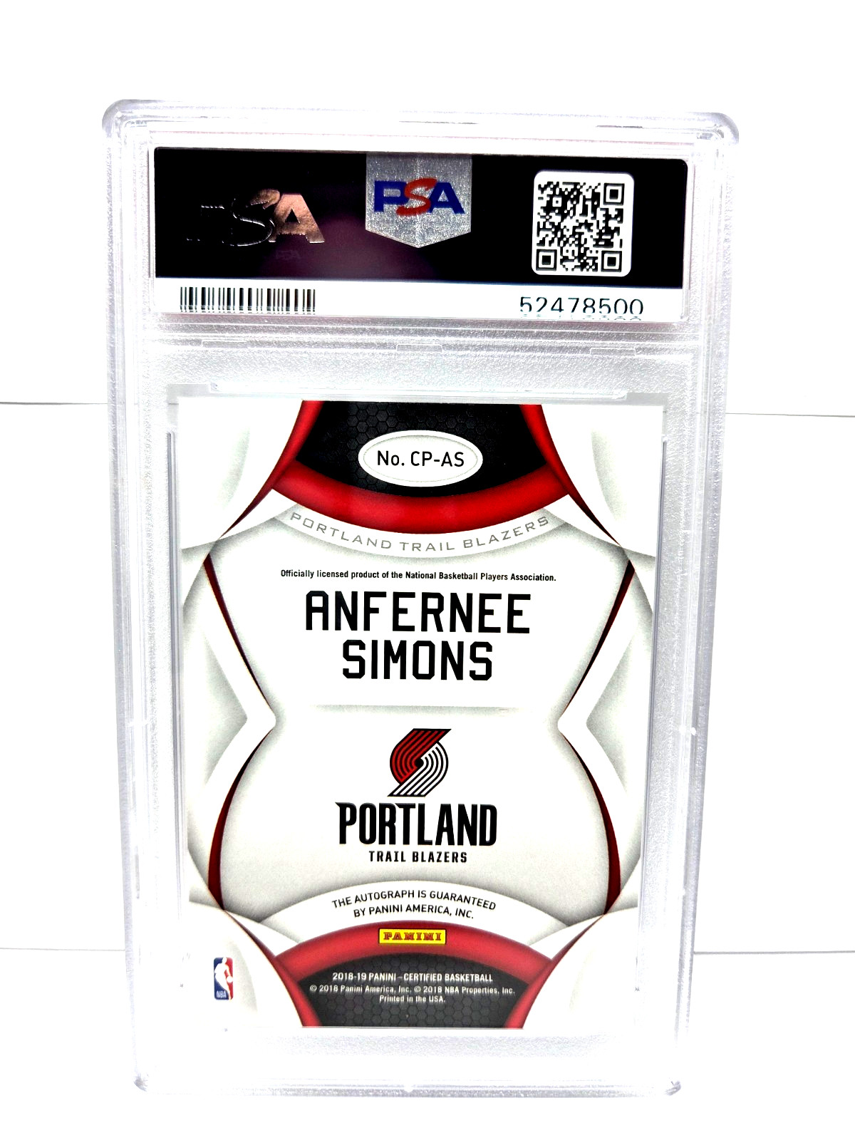 2018 Certified Potential AUTOGRAPH ANFERNEE SIMONS Basketball Card PSA 9 MINT view 2