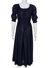 Women's Ischia in Black Ruffle Smocked Cotton & Viscose Long Maxi Dress