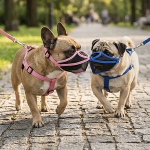 Adjustable Non-Pull Nylon Head Halter Strap Dog Harness Leash Set S Pug