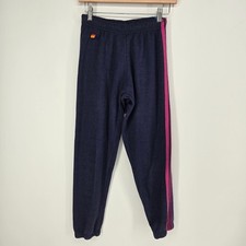 Aviator Nation Sweatpants Womens XS Navy Blue 5-Stripe Rainbow Logo Joggers USA