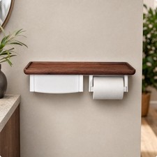 Bathroom Organizer Space-Saving Walnut Finish Tissue Holder with Storage Compact